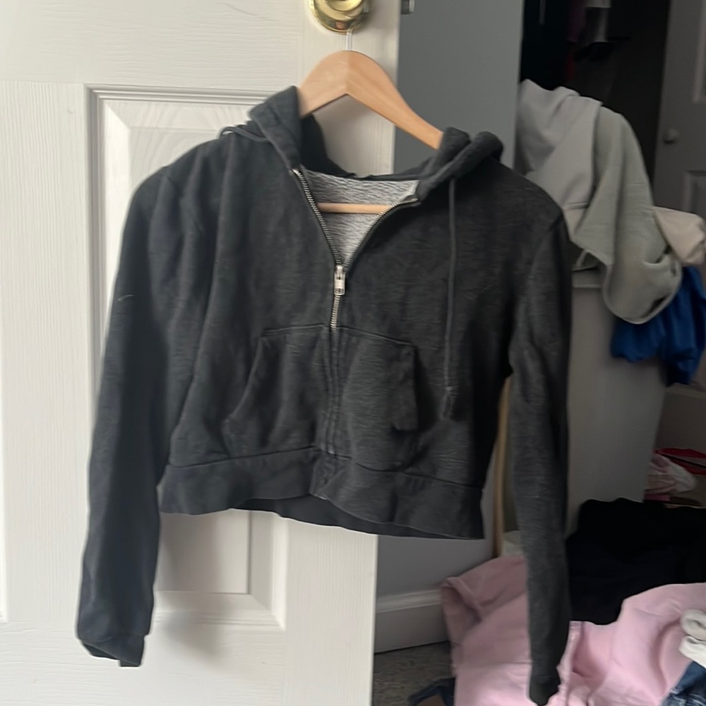cropped dark gray brandy melville zip up